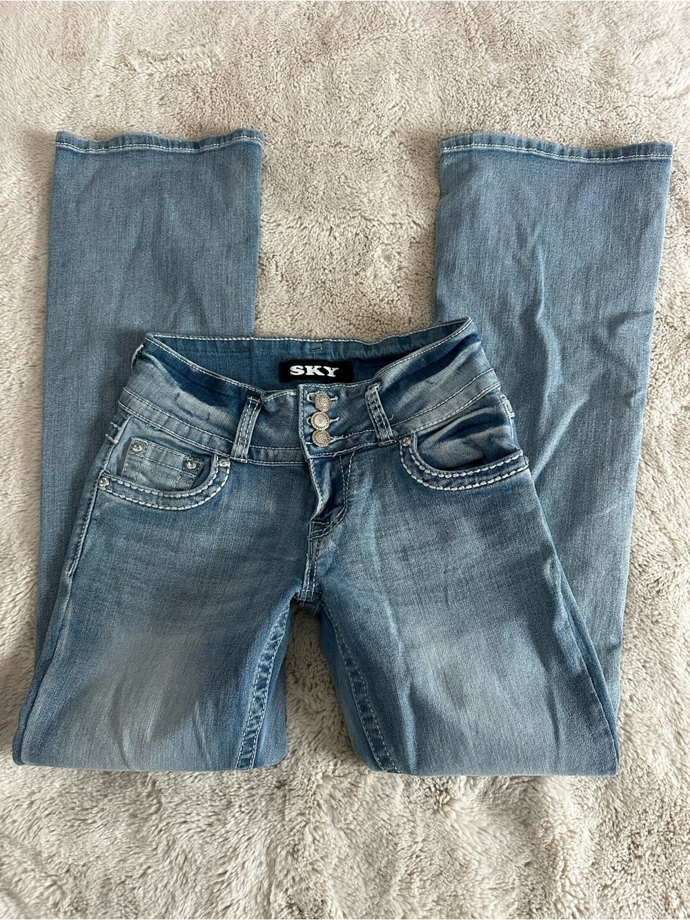 SKY Women's Medium Wash Bootcut Jeans in Blue